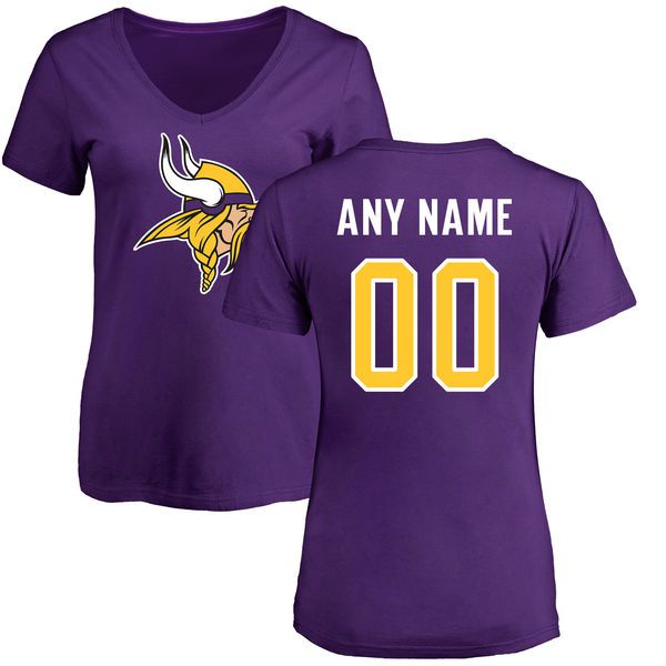 Women Minnesota Vikings NFL Pro Line Purple Any Name and Number Logo Custom Slim Fit T-Shirt->nfl t-shirts->Sports Accessory